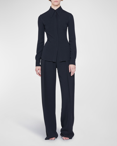 Shop Victoria Beckham Elongated-collar Fitted Shirt In Black