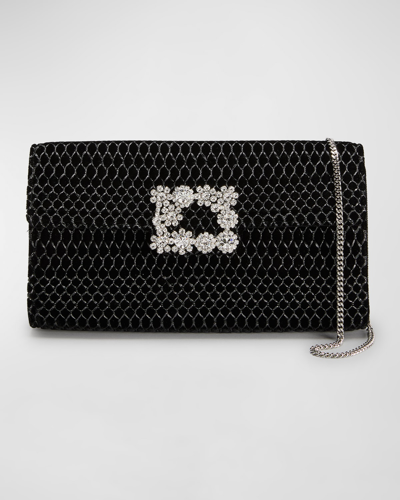 Shop Roger Vivier Flower Buckle Quilted Chain Clutch Bag In Nero