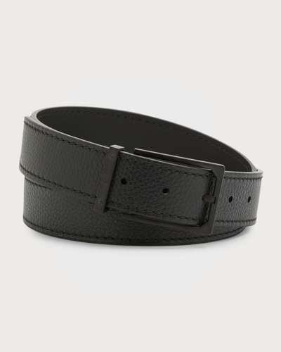 Shop Dunhill Men's Rectangle Buckle Leather Belt In Black