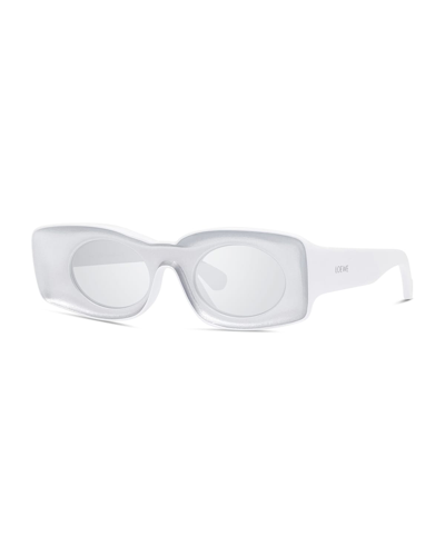 Shop Loewe Two-tone Acetate Inset Oval Sunglasses In White / Silver
