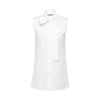 Shop Prada Sleveless Cotton Top In White