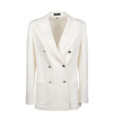 Shop Fay Double-breasted Blazer In White