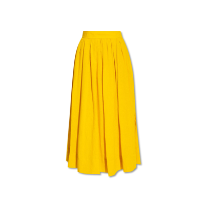 Shop Chloé Linen Midi Skirt In Yellow
