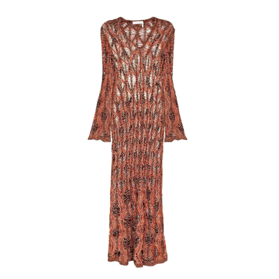 Shop Chloé Knitted Maxi Dress In Red