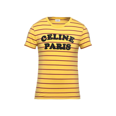 Shop Celine Cotton Logo T-shirt In Yellow