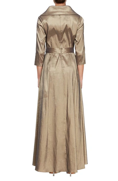 Shop Alex Evenings Portrait Collar Faux Wrap Gown In Bronze