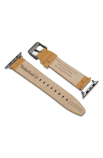 Shop Timberland Leather 20mm Smartwatch Watchband In Wheat