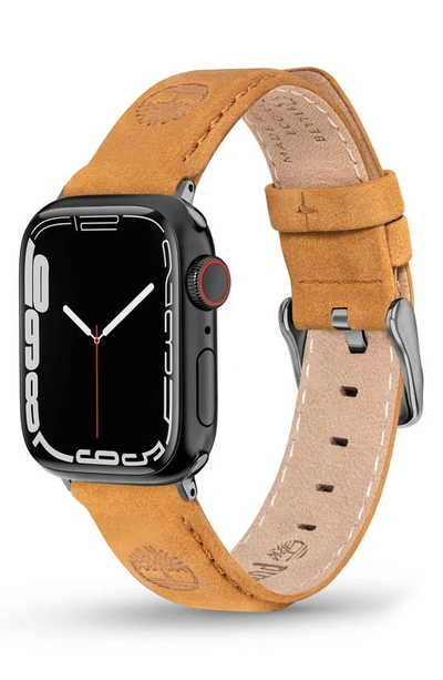 Shop Timberland Leather 20mm Smartwatch Watchband In Wheat