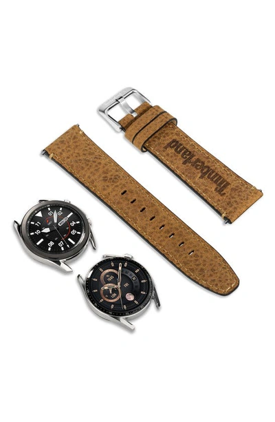 Shop Timberland Barnesbrook Leather 22mm Smartwatch Watchband In Wheat