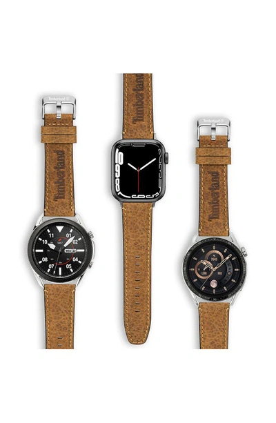 Shop Timberland Barnesbrook Leather 20mm Smartwatch Watchband In Wheat