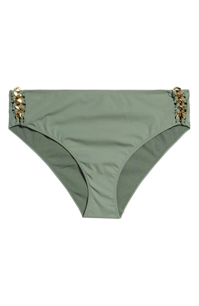Shop Stella Mccartney Falabella Chain Detail Bikini Bottoms In Khaki