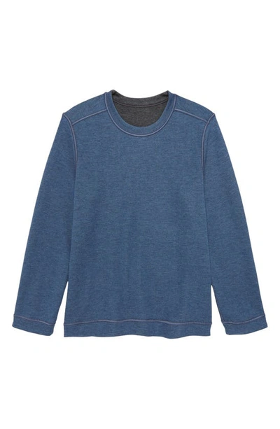 Shop Johnston & Murphy Kids' Solid Reversible Crewneck Long Sleeve T-shirt In Charcoal/ Blue