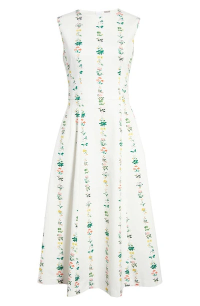 Shop Adam Lippes Floral Stripe Twill Midi Dress In White Stripe