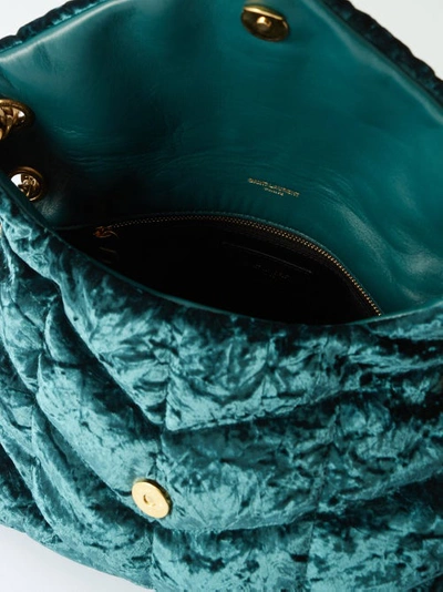 Shop Saint Laurent Puffer Small Crushed-velvet Shoulder Bag In Emerald