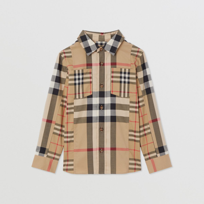 Shop Burberry Childrens Patchwork Check Stretch Cotton Shirt In Archive Beige
