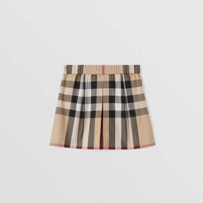 Shop Burberry Childrens Exaggerated Check Pleated Cotton Skirt In Archive Beige