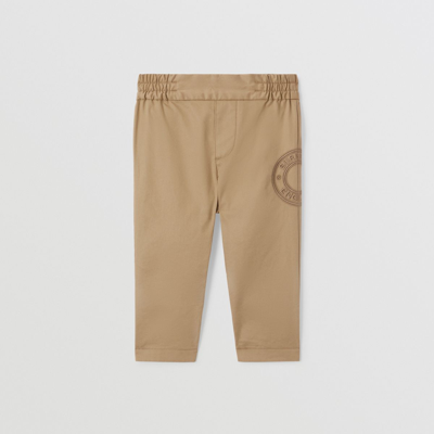 Shop Burberry Childrens Logo Graphic Cotton Twill Trousers In Archive Biege