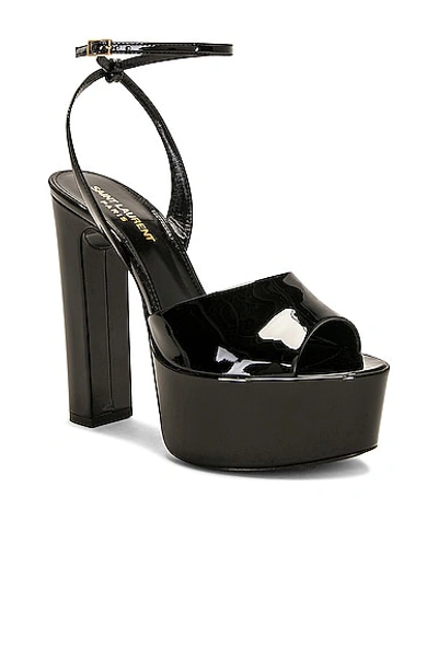 Saint Laurent Rossy 100 Patent Leather Platform Sandals In Nero