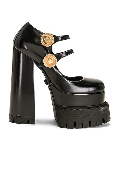 Shop Versace Double Strap Mary Jane Platforms In Nero & Oro