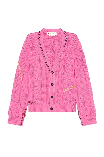 Shop Marni Cable Knit Cardigan In Fuchsia