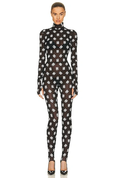 Dolce & Gabbana Marquisette Jumpsuit With Hood And Logo Print In Dg Bianco Fdo Nero