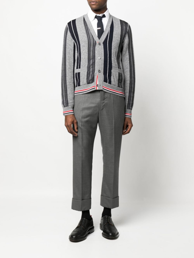 Thom Browne Multi-stripe Button-front Cardigan In 035 Med Grey