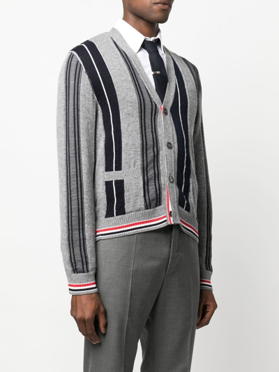 Thom Browne Multi-stripe Button-front Cardigan In 035 Med Grey