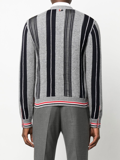 Thom Browne Multi-stripe Button-front Cardigan In 035 Med Grey
