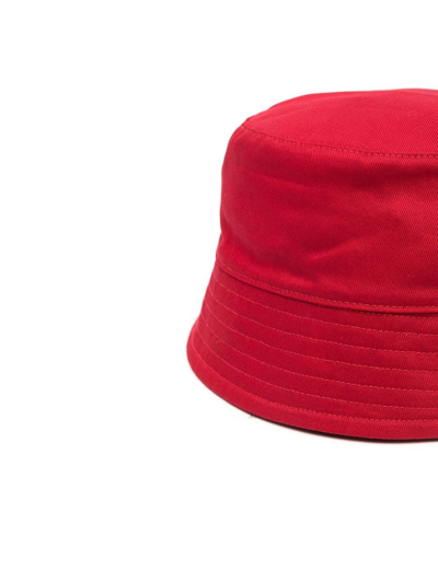 Shop Kenzo Logo Printed Cotton Bucket Hat In Red