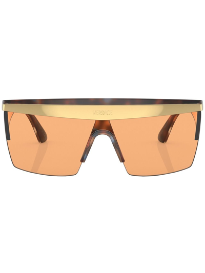 Shop Versace Square Frame Sunglasses In Orange