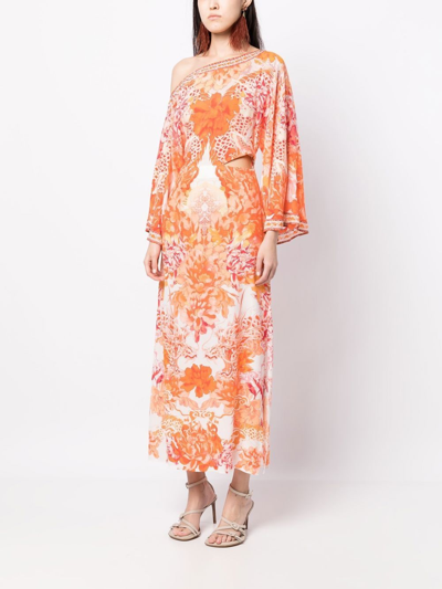 Shop Camilla Dragon-print Asymmetric Dress In Orange