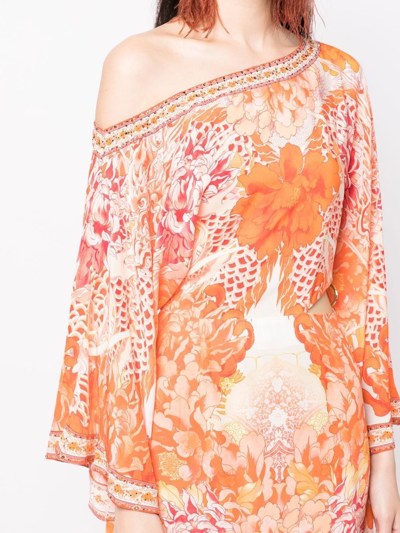Shop Camilla Dragon-print Asymmetric Dress In Orange