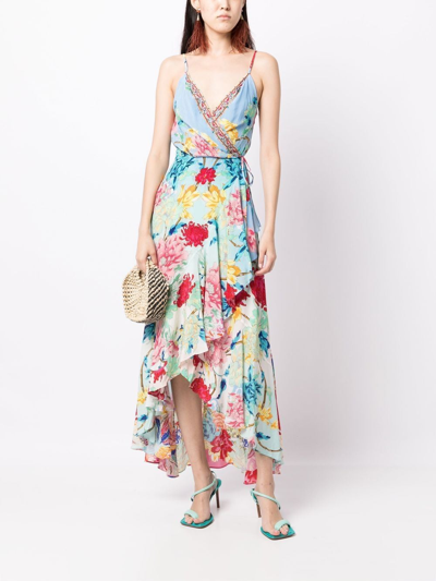 Shop Camilla Floral-print Silk Wrap Dress In Blue