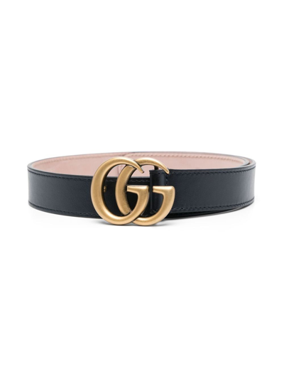 Shop Gucci Double G Leather Belt In Blue
