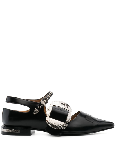 Shop Toga Buckle-detail Leather Mules In Black