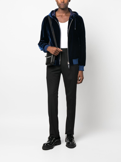 Shop Tom Ford Velvet-effect Hooded Jacket In Blue