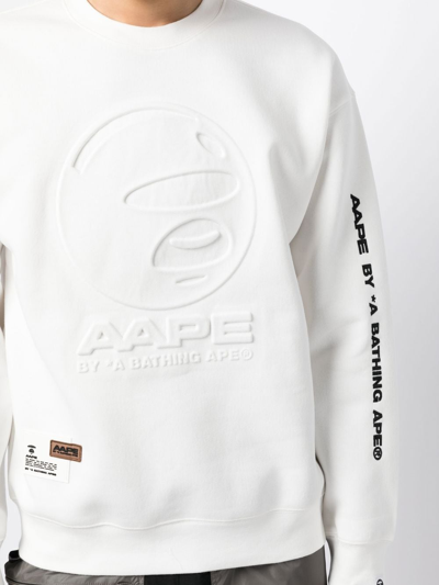 Shop Aape By A Bathing Ape Logo-embossed Crew-neck Sweatshirt In White