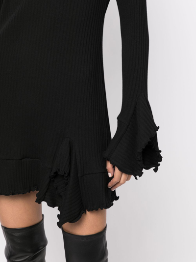 Shop Goen J V-neck Ruffle-trim Mini Dress In Black
