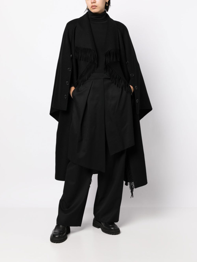 Goen J Double-breasted Fringe-detail Wool Coat In Black