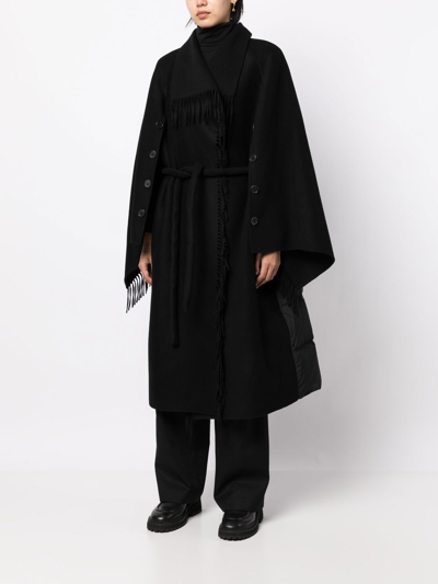 Goen J Double-breasted Fringe-detail Wool Coat In Black