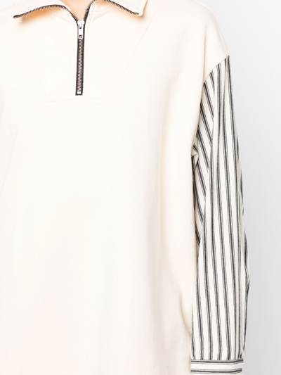 Shop Goen J Poplin Striped-sleeve Sweatshirt In Neutrals