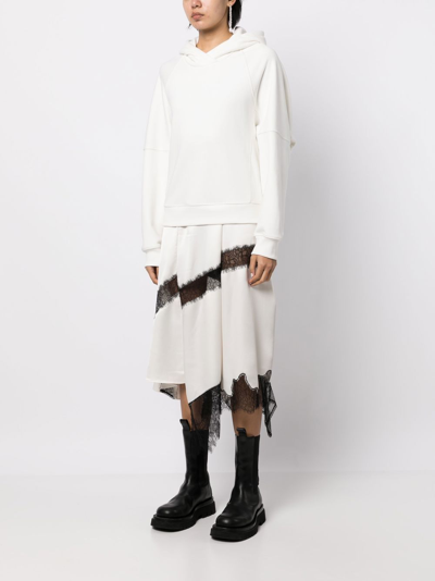Goen J Lace-trim Hooded Asymmetric Midi Dress In White