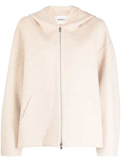 Shop Goen J Zip-up Hooded Jacket In Neutrals