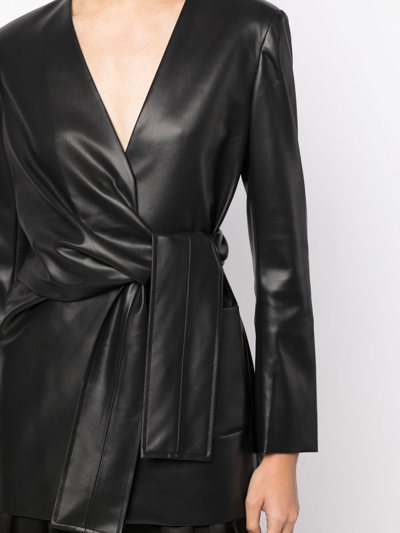 Shop Goen J Knot-detail Vegan Leather Collarless Blazer In Black