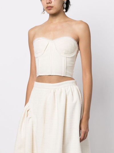 Goen J Chiffon-trimmed Tweed Bustier Top In Neutrals