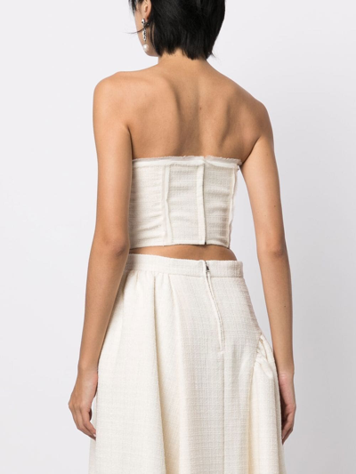 Goen J Chiffon-trimmed Tweed Bustier Top In Neutrals