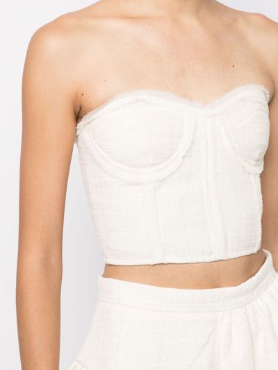 Goen J Chiffon-trimmed Tweed Bustier Top In Neutrals