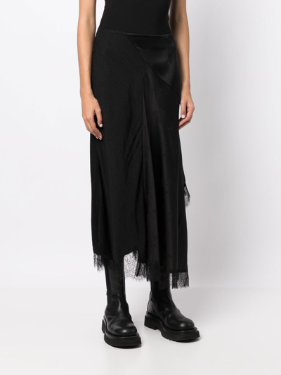 Goen J Jacquard Lace-trim Midi Skirt In Black