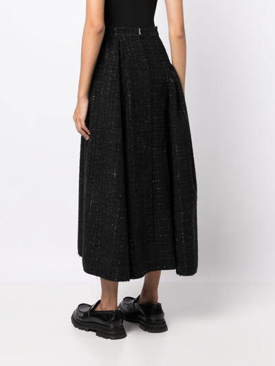 Shop Goen J Tweed Ruched-panel Midi-skirt In Black