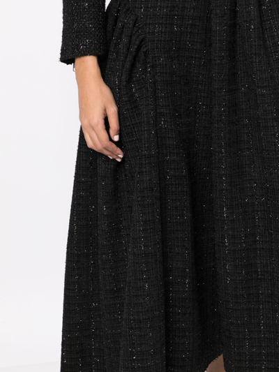Shop Goen J Tweed Ruched-panel Midi-skirt In Black